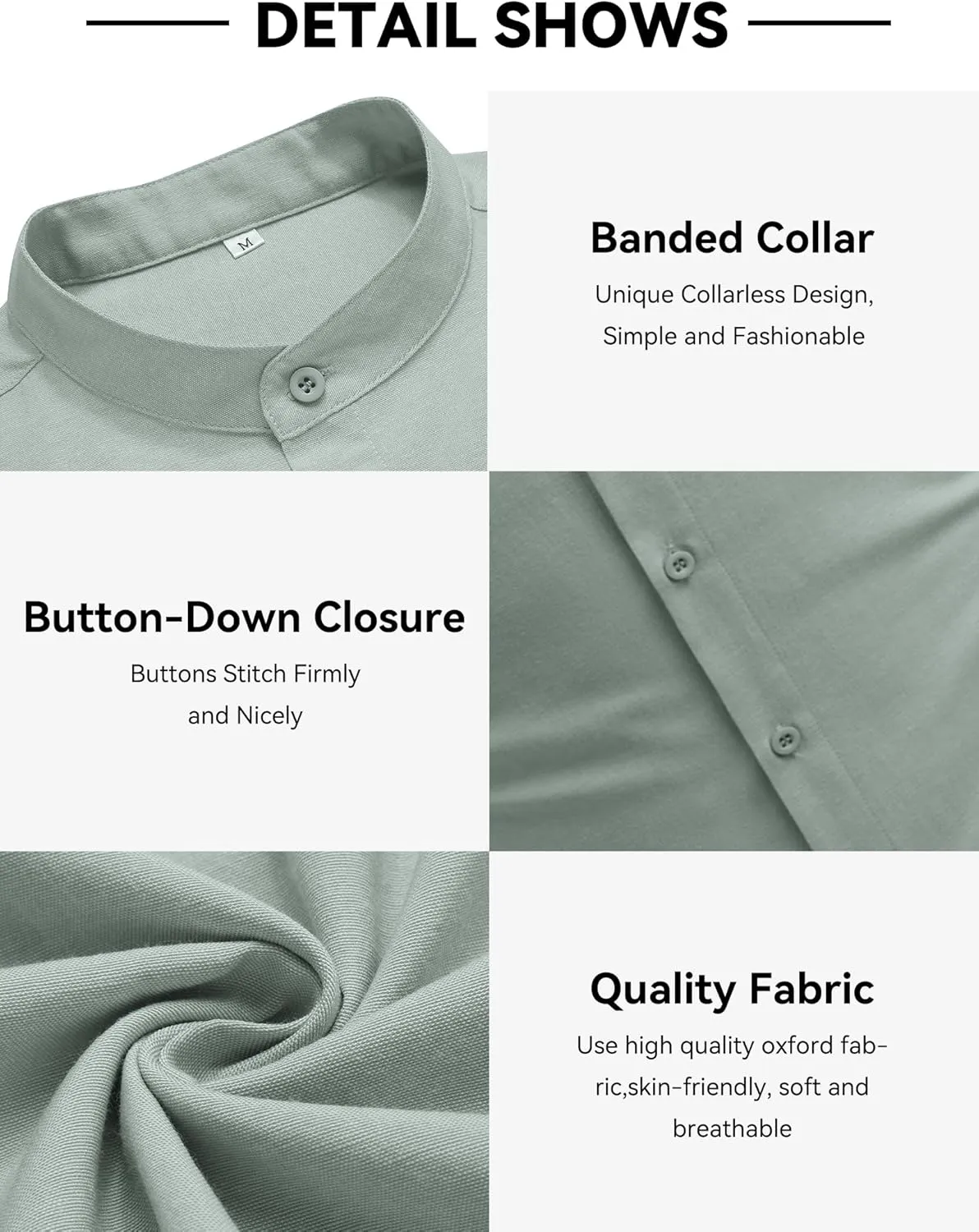 COOFANDY Men's Long Sleeve Linen Shirt Band Collar Button Down Shirts Oxford Dress Shirt