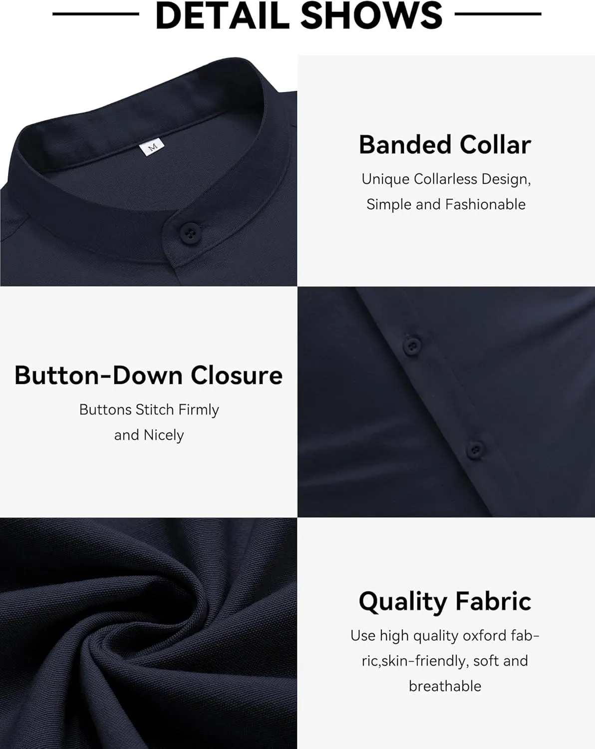 COOFANDY Men's Long Sleeve Linen Shirt Band Collar Button Down Shirts Oxford Dress Shirt