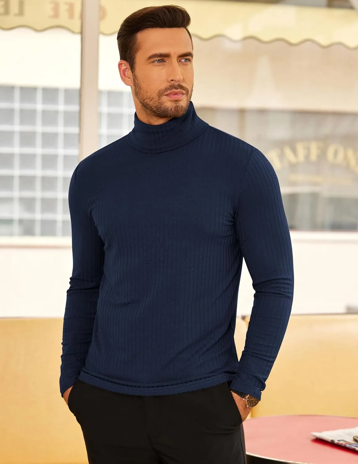 COOFANDY Men's Turtleneck Sweater Slim Fit Lightweight Basic Ribbed Sweaters