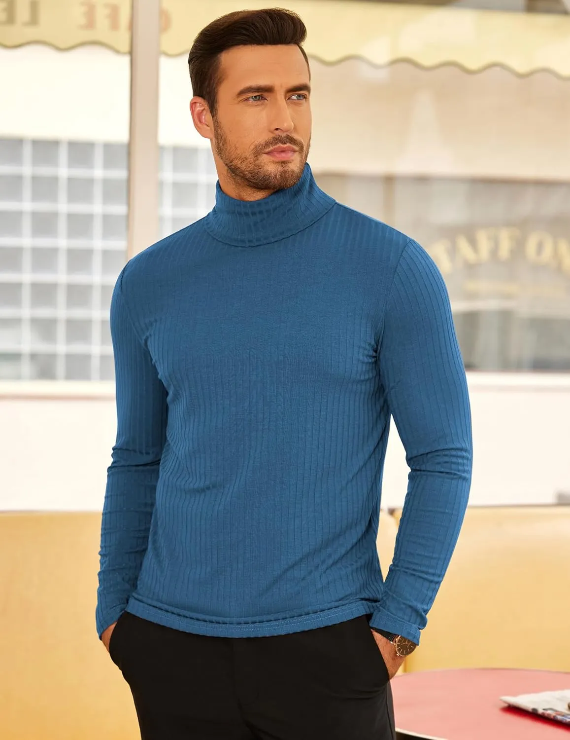 COOFANDY Men's Turtleneck Sweater Slim Fit Lightweight Basic Ribbed Sweaters