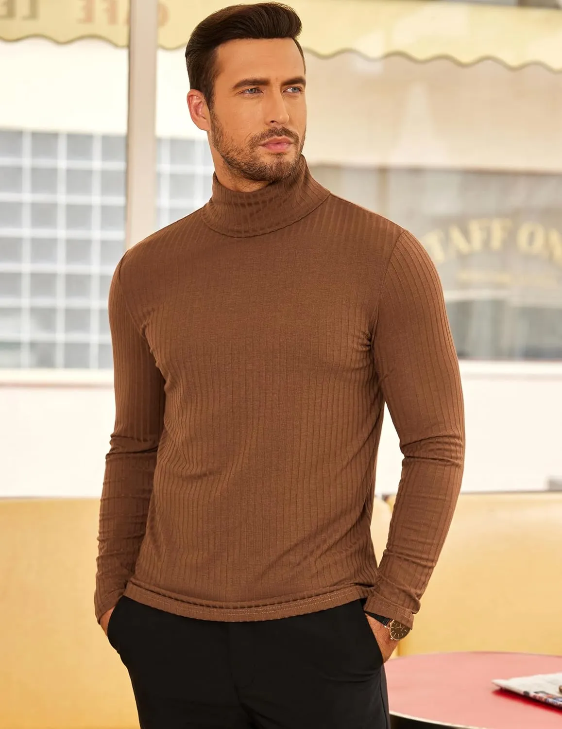 COOFANDY Men's Turtleneck Sweater Slim Fit Lightweight Basic Ribbed Sweaters