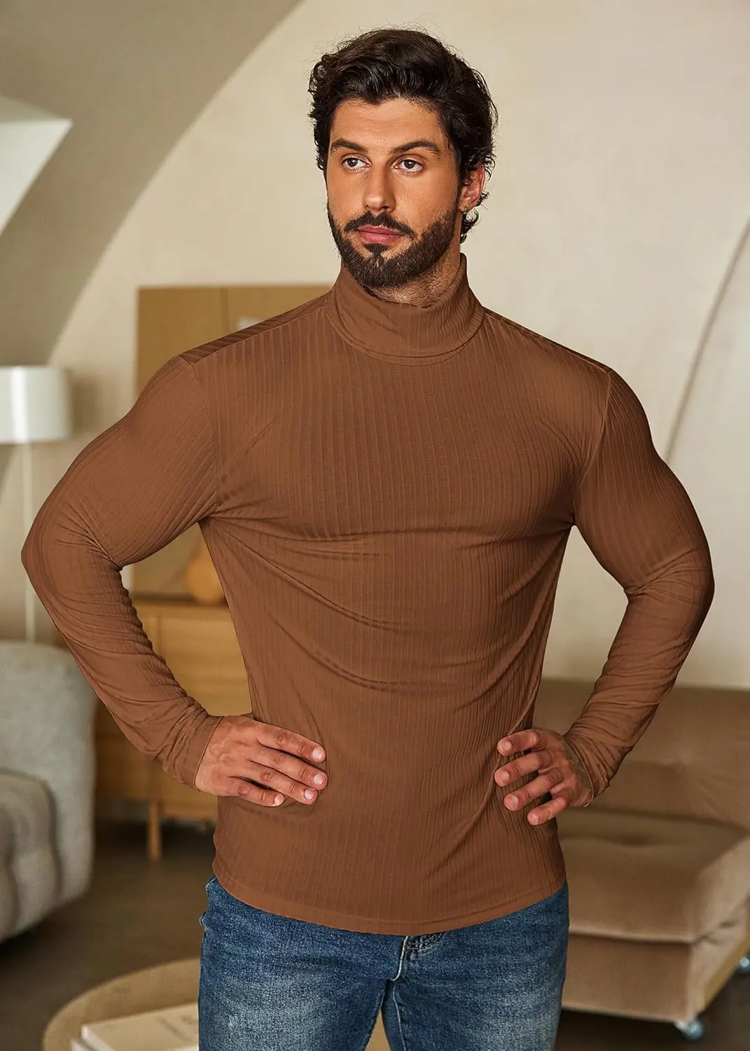 COOFANDY Men's Turtleneck Sweater Slim Fit Lightweight Basic Ribbed Sweaters