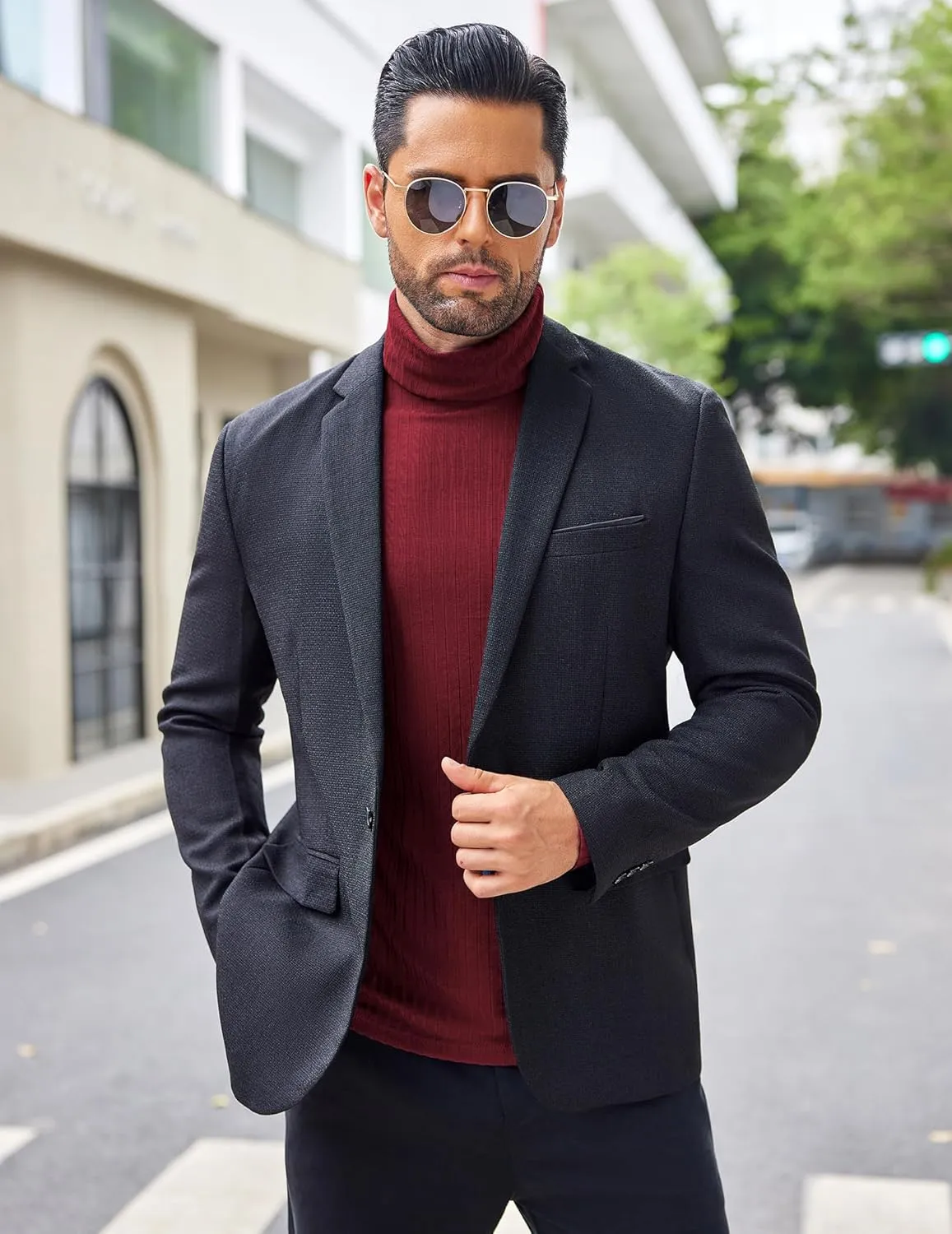 COOFANDY Men's Turtleneck Sweater Slim Fit Lightweight Basic Ribbed Sweaters