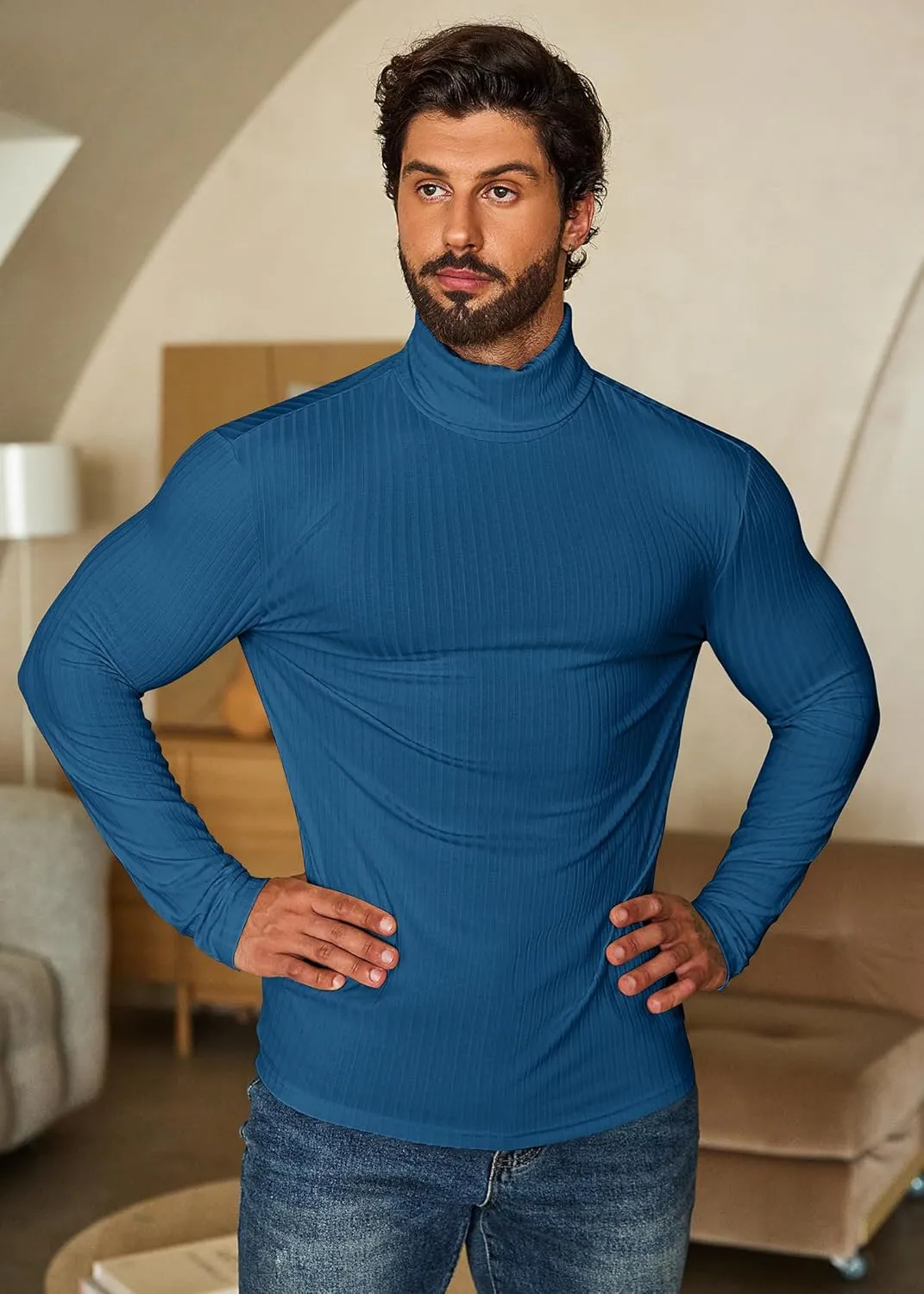 COOFANDY Men's Turtleneck Sweater Slim Fit Lightweight Basic Ribbed Sweaters