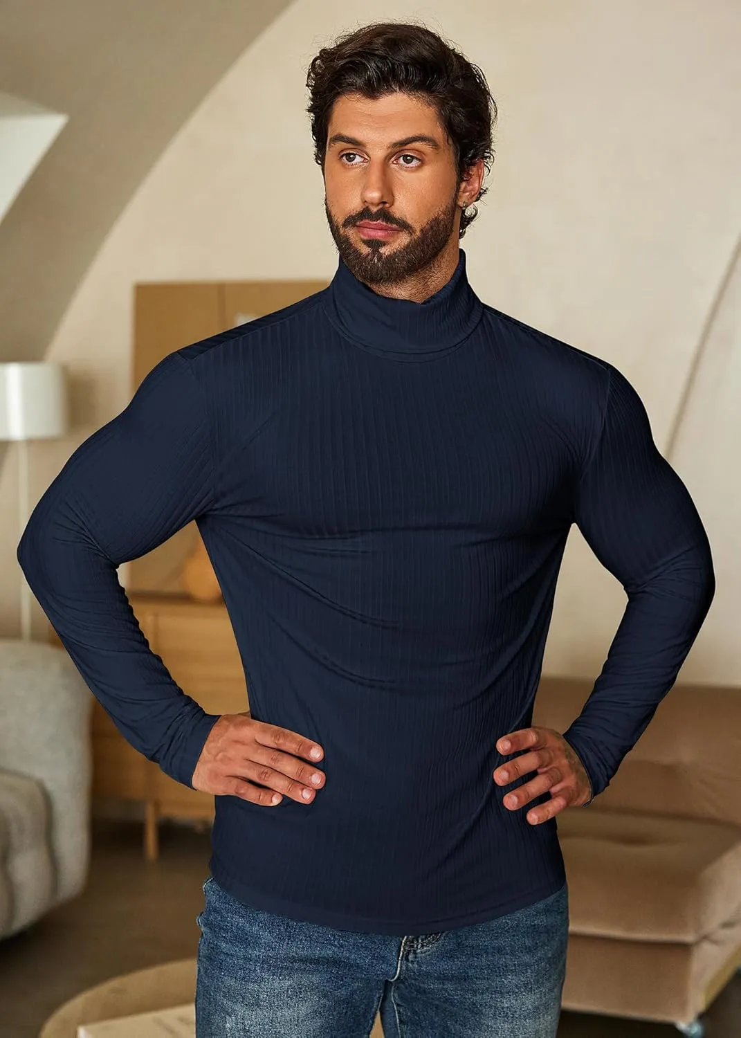 COOFANDY Men's Turtleneck Sweater Slim Fit Lightweight Basic Ribbed Sweaters