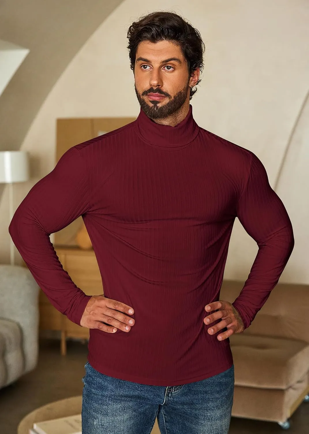 COOFANDY Men's Turtleneck Sweater Slim Fit Lightweight Basic Ribbed Sweaters