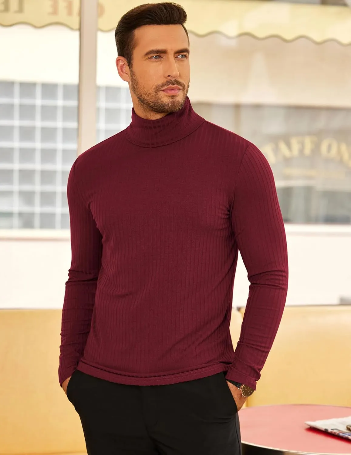 COOFANDY Men's Turtleneck Sweater Slim Fit Lightweight Basic Ribbed Sweaters