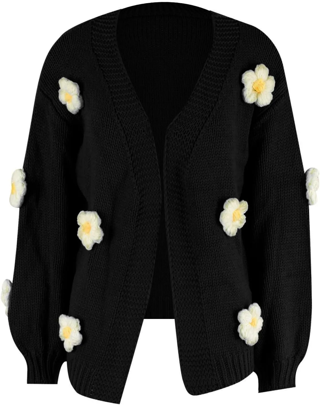 cooki Fall Cardigans for Women Open Front Long Sleeve Lightweight Casual Floral Applique Chunky Knit Cardigan Sweaters
