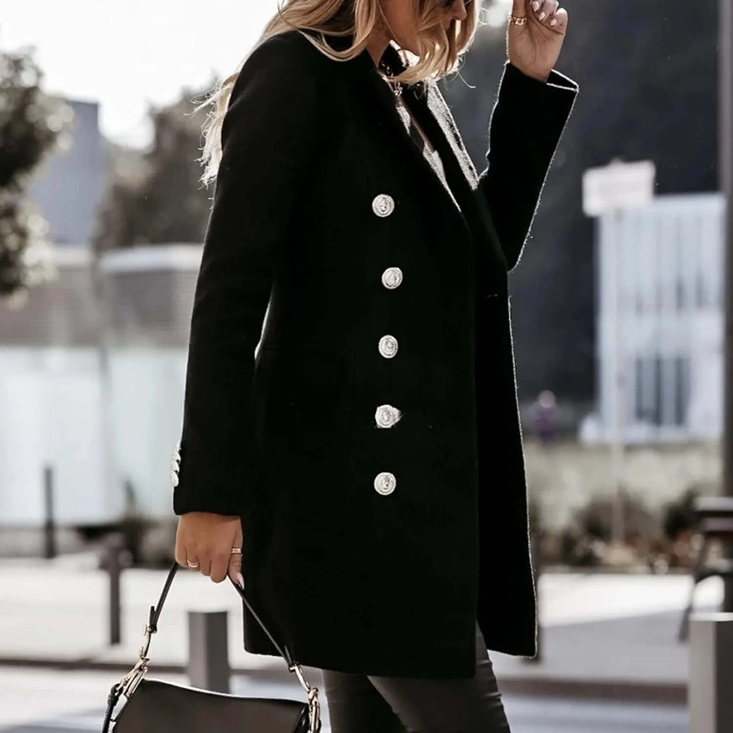 cooki Trench Coat for Women 2023 Women Winter Coats, Women's Long Sleeve Slim Fit Warm Wool Blend Pea Coat Button Overcoat