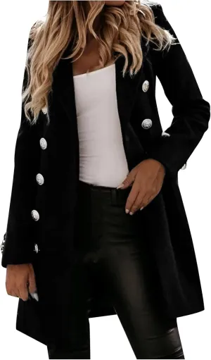 cooki Trench Coat for Women 2023 Women Winter Coats, Women's Long Sleeve Slim Fit Warm Wool Blend Pea Coat Button Overcoat