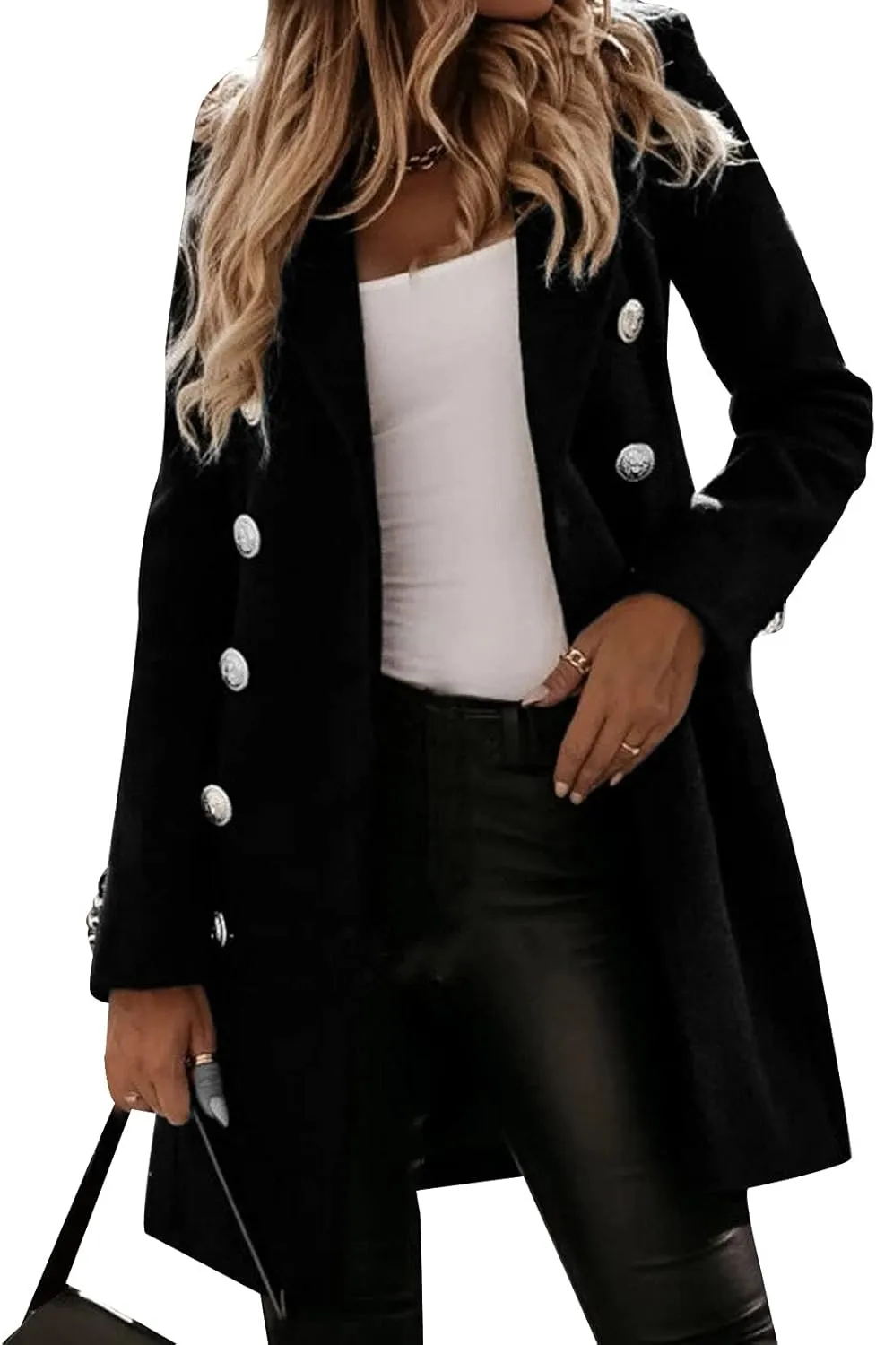 cooki Trench Coat for Women 2023 Women Winter Coats, Women's Long Sleeve Slim Fit Warm Wool Blend Pea Coat Button Overcoat