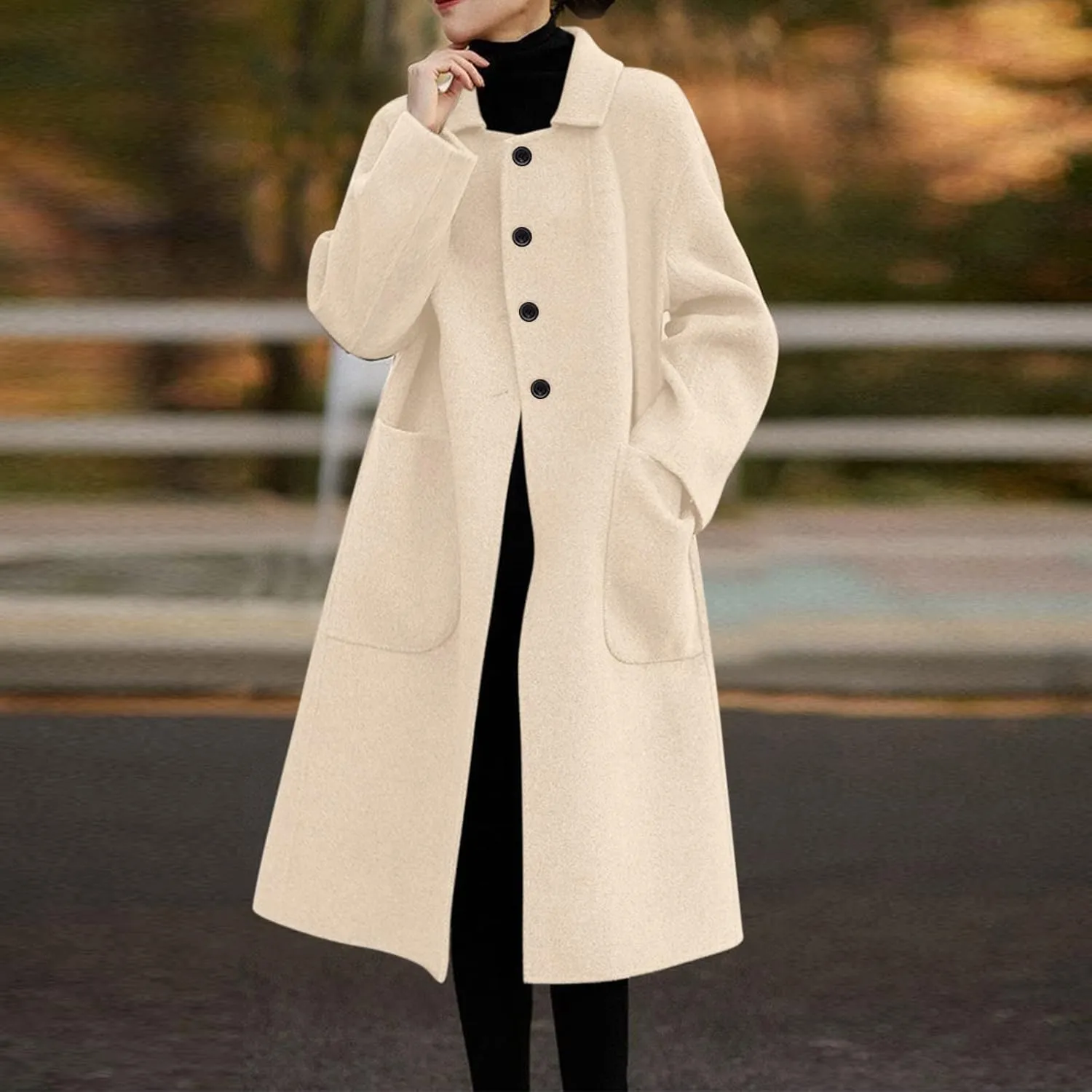 cooki Trench Coat for Women 2023 Women's Winter Single Breasted Wool Blend Trench Coat Warm Lapel Collar Pea Coat Plus Size
