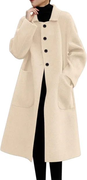 cooki Trench Coat for Women 2023 Women's Winter Single Breasted Wool Blend Trench Coat Warm Lapel Collar Pea Coat Plus Size