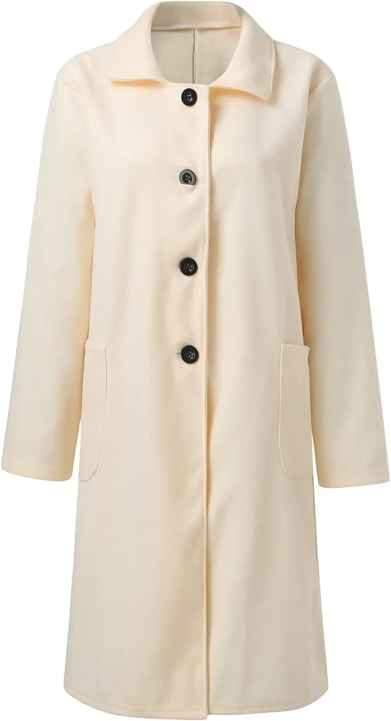 cooki Trench Coat for Women 2023 Women's Winter Single Breasted Wool Blend Trench Coat Warm Lapel Collar Pea Coat Plus Size