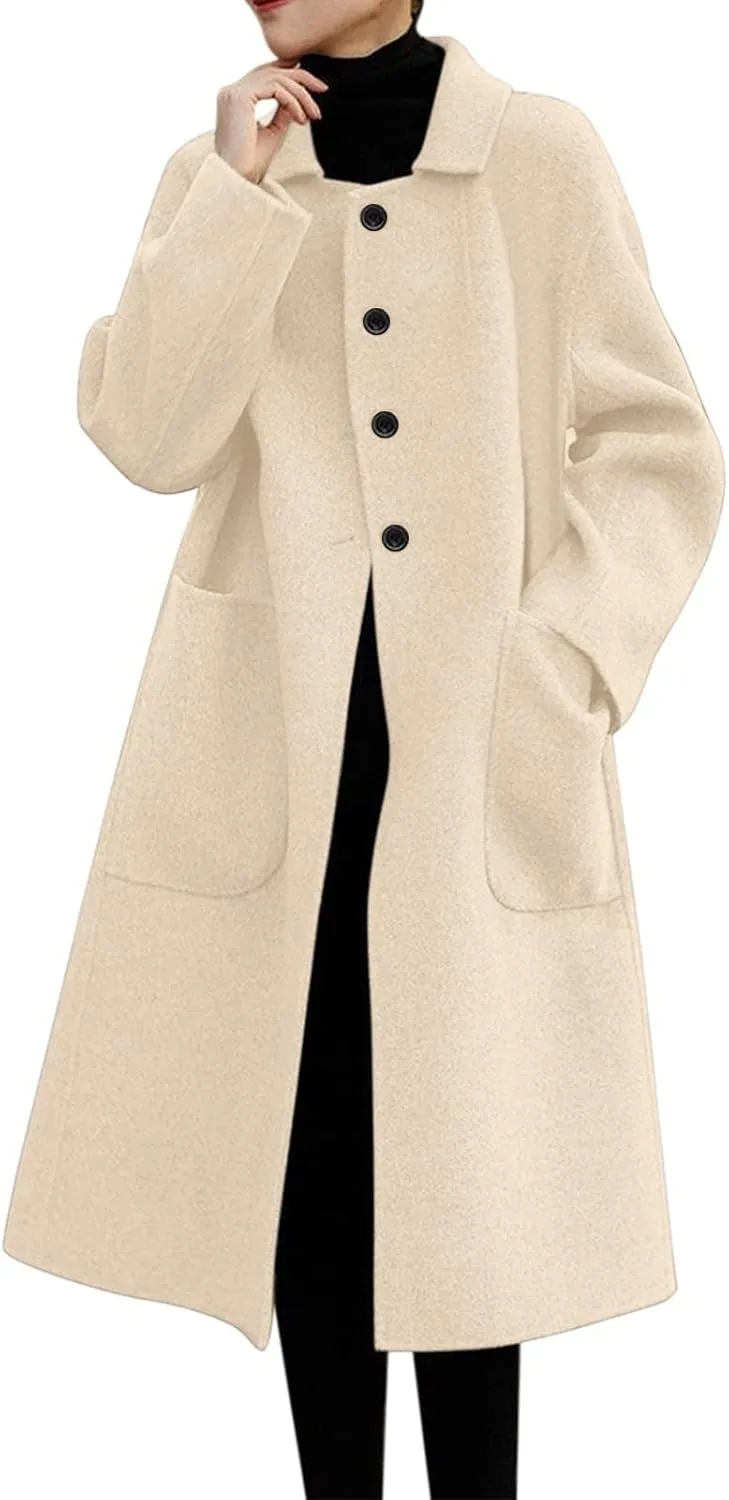 cooki Trench Coat for Women 2023 Women's Winter Single Breasted Wool Blend Trench Coat Warm Lapel Collar Pea Coat Plus Size