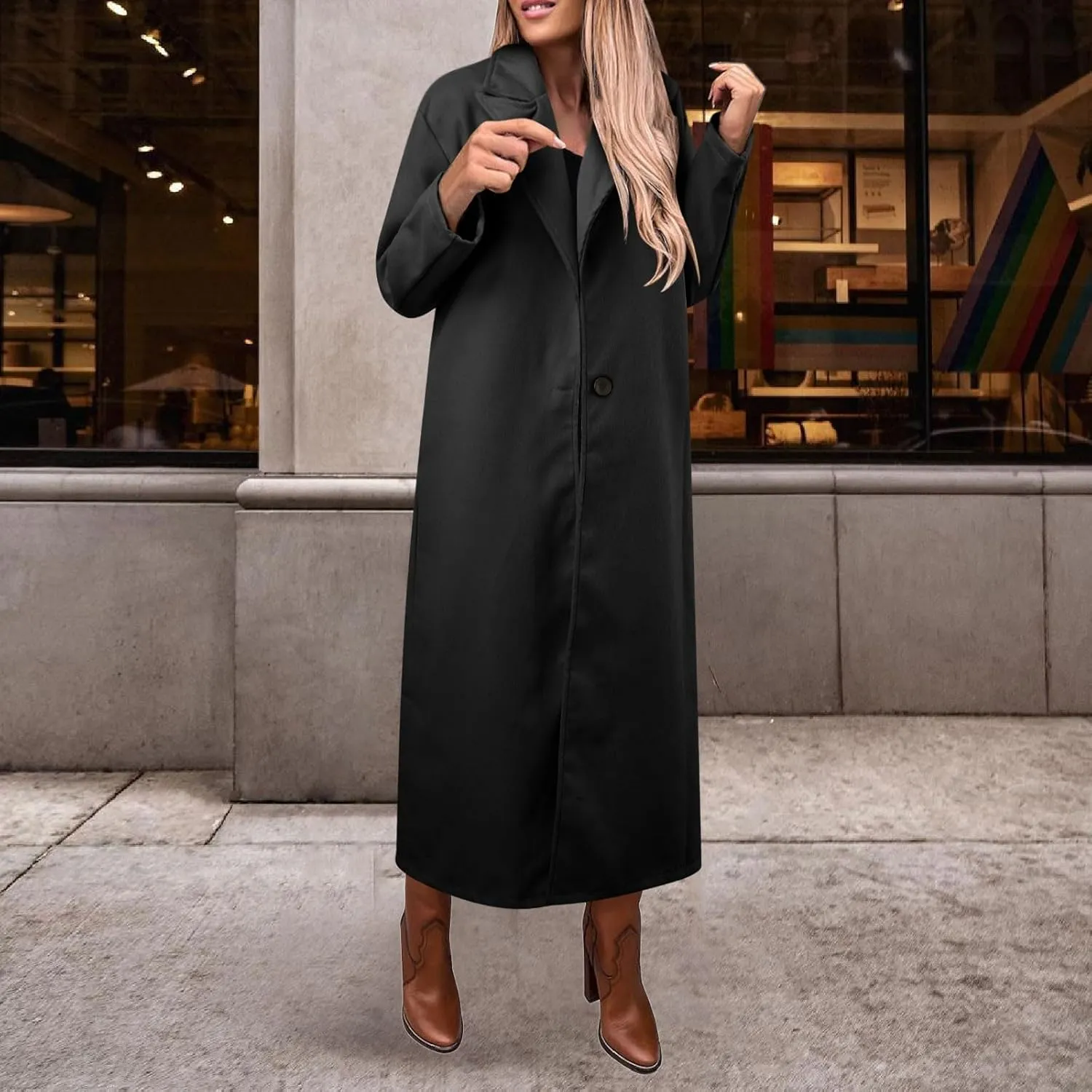 cooki Trench Coat for Women 2023 Wool Coats for Women Long Winter Blend Trench Coats Single Breasted Peacoat Long Overcoats