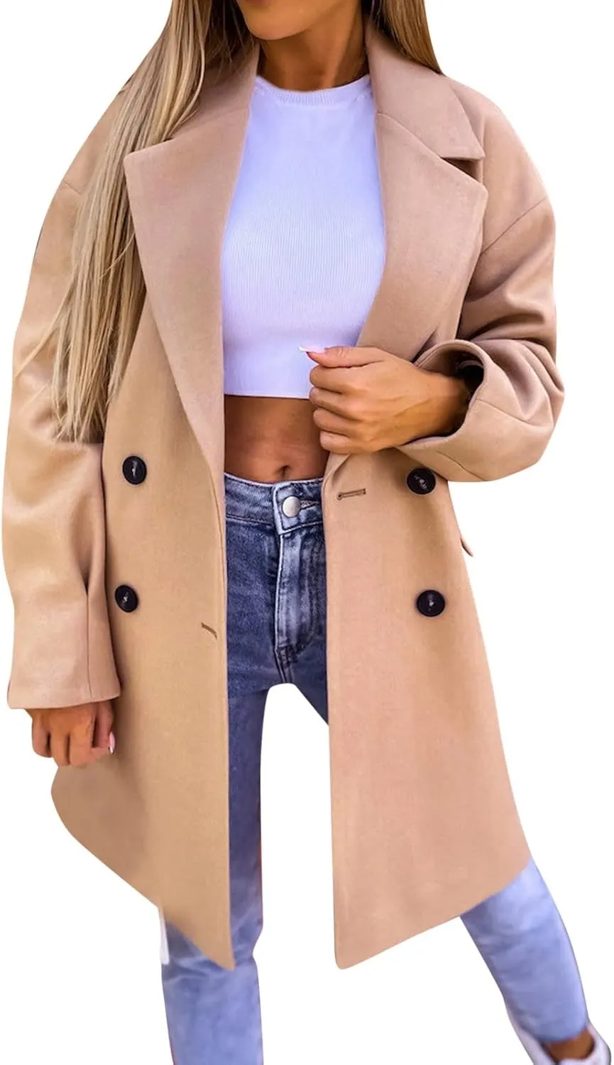 cooki Winter Coats for Women 2023 Trendy Wool Coat Women Double Breasted Trench Coat Women Plus Size Jacket for Women Casual