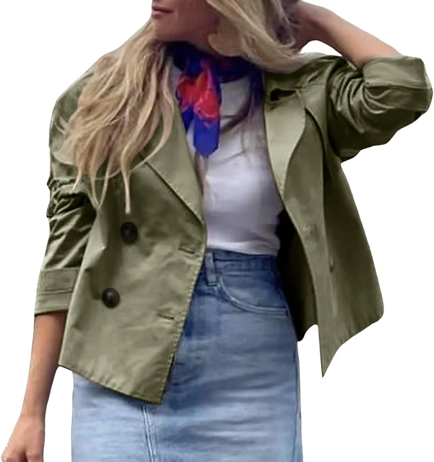 cooki Winter Coats for Women Double Breasted Cropped Trench Jacket Coat Vintage Long Sleeve Front Pockets Female Outerwear