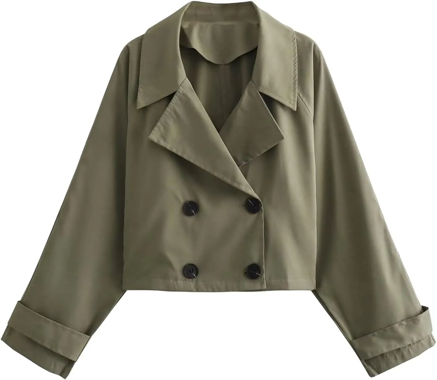 cooki Winter Coats for Women Double Breasted Cropped Trench Jacket Coat Vintage Long Sleeve Front Pockets Female Outerwear