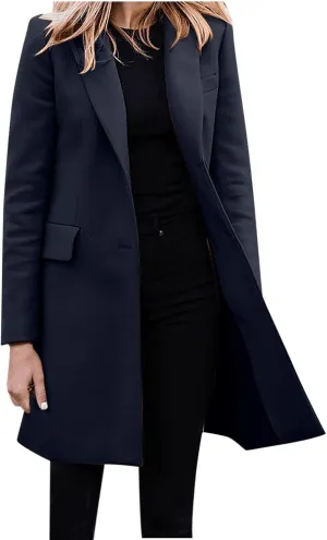 cooki Women's Winter Trench Coats Fashion, Basic Breasted Lapel Slim Long Sleeve Fall Warm Mid-Long Jacket Pea Coat Overwear