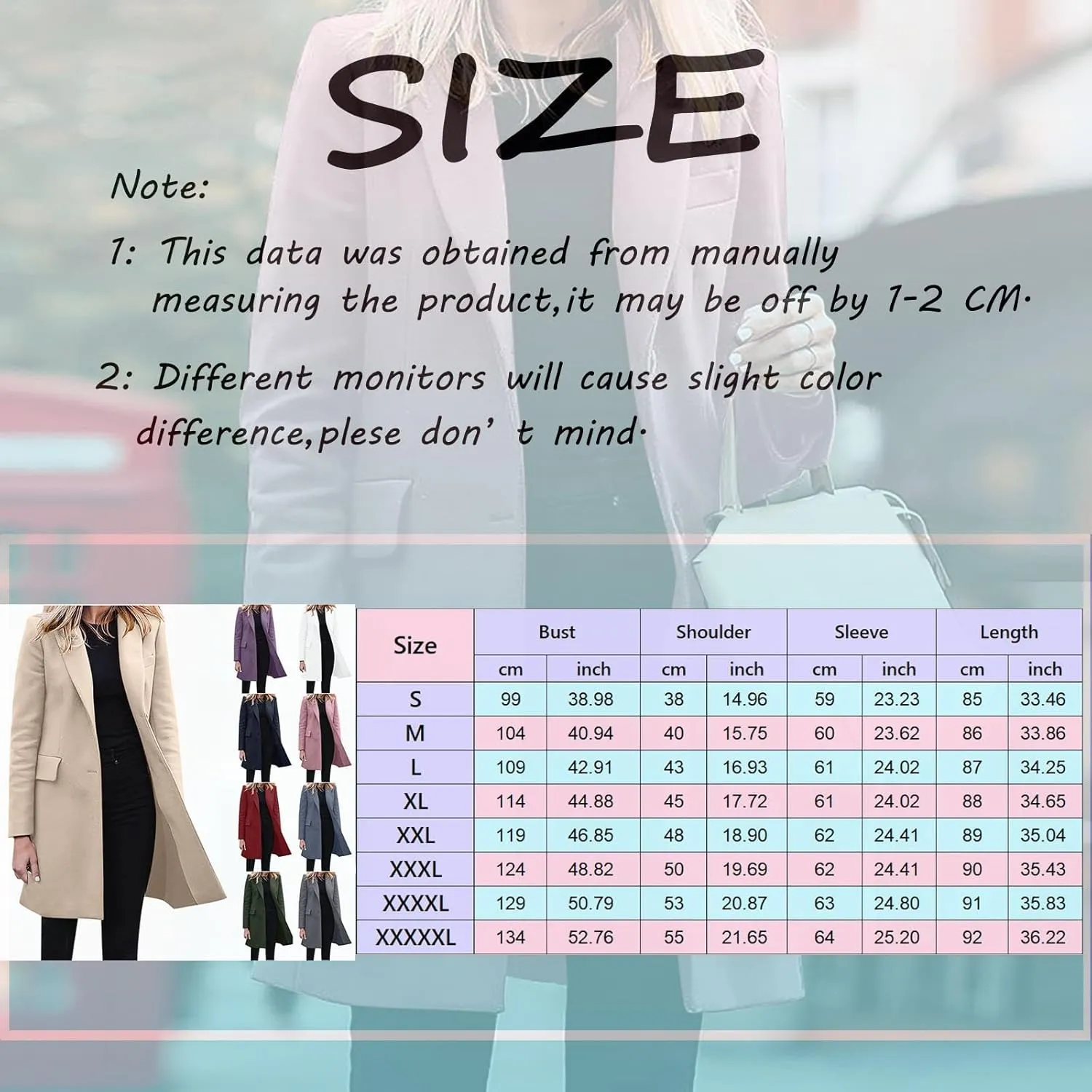 cooki Women's Winter Trench Coats Fashion, Basic Breasted Lapel Slim Long Sleeve Fall Warm Mid-Long Jacket Pea Coat Overwear