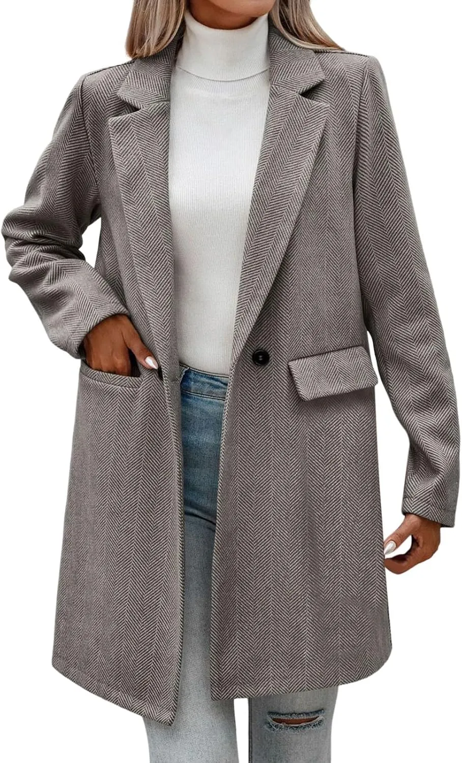 cooki Wool Coats for Women Long Women's Wool Coat Knee Length Jackets Winter Trench Coats Lapel Collar Button Down Peacoats