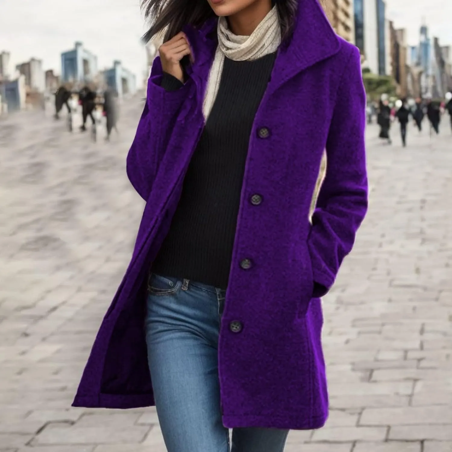 cooki Wool Coats for Women Long Women's Wool Coat Winter Womens Fuzzy Cardigan Jackets Trench Coats Lapel Button Down Peacoat