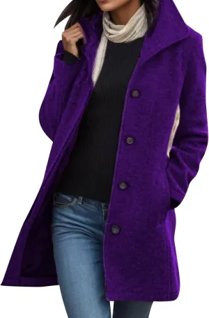 cooki Wool Coats for Women Long Women's Wool Coat Winter Womens Fuzzy Cardigan Jackets Trench Coats Lapel Button Down Peacoat