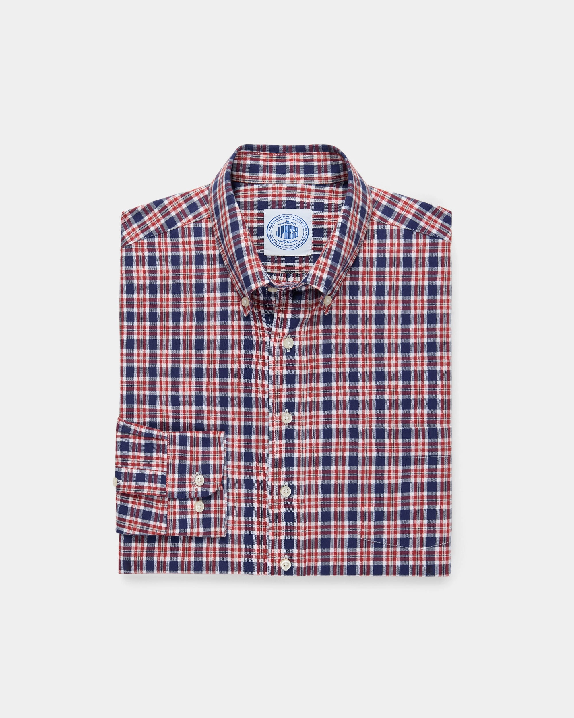 BBQ Party Sporty Look Red & Blue Plaid Cotton Flannel Button Down Sport Shirt - Classic Fit
