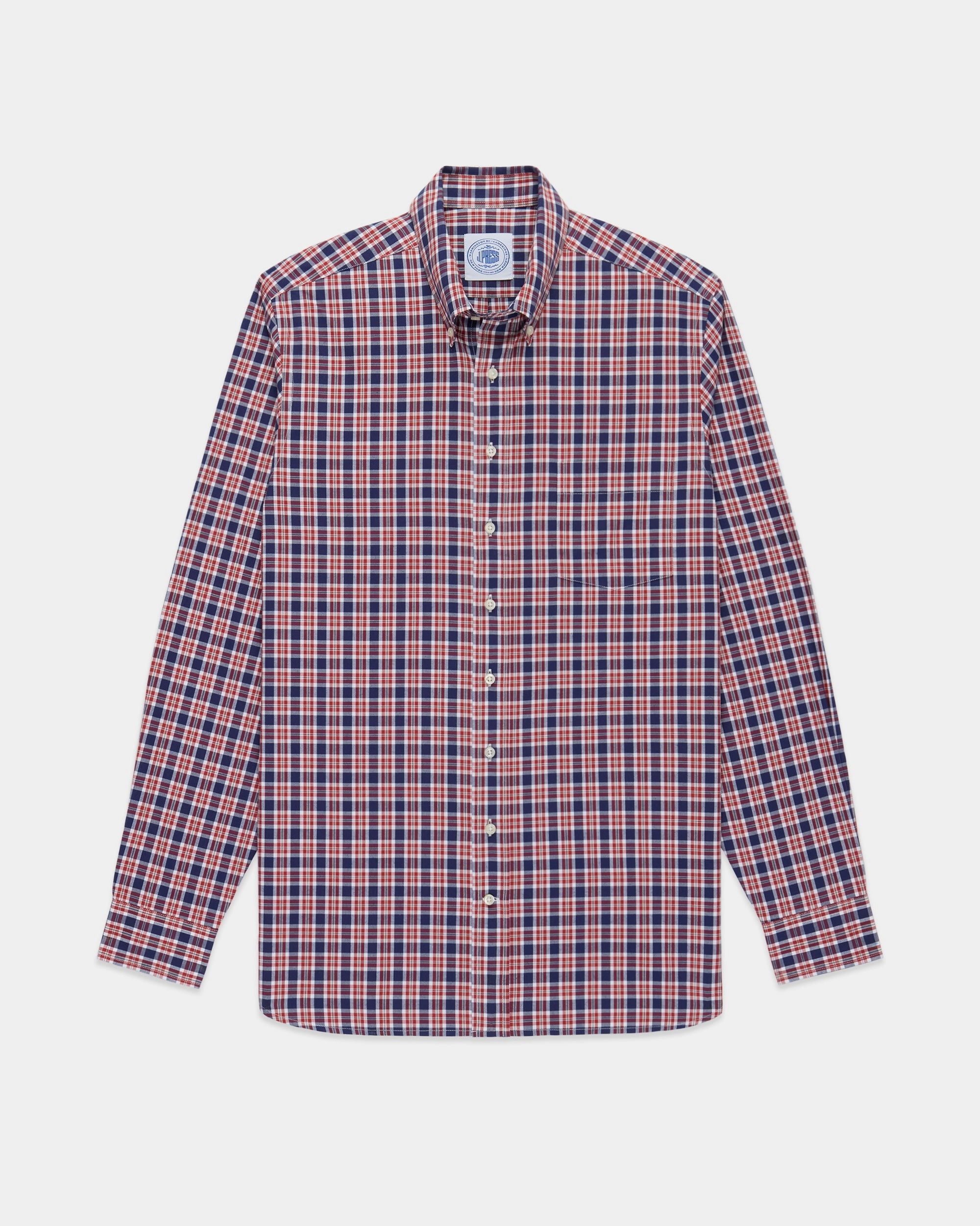 Layering Essential Red & Blue Plaid Cotton Flannel Button Down Sport Shirt - Classic Fit