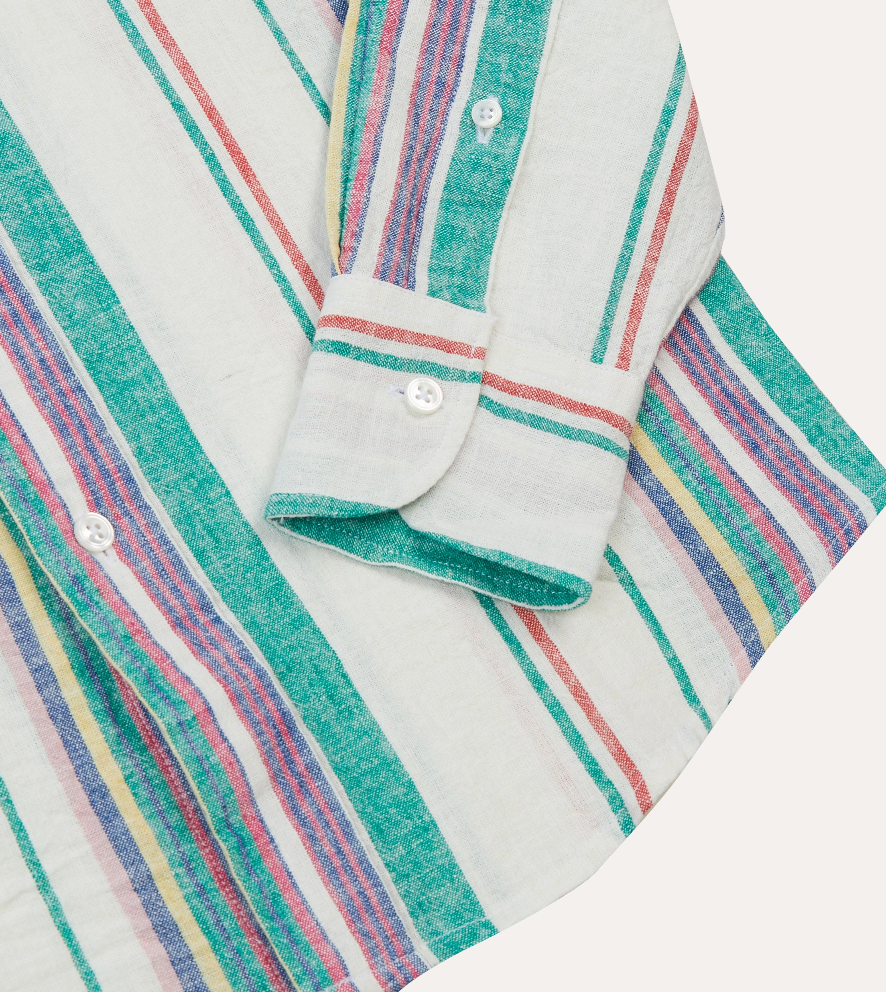 Travel Friendly Ecru, Purple and Green Stripe Linen-Cotton Long Point Collar Shirt