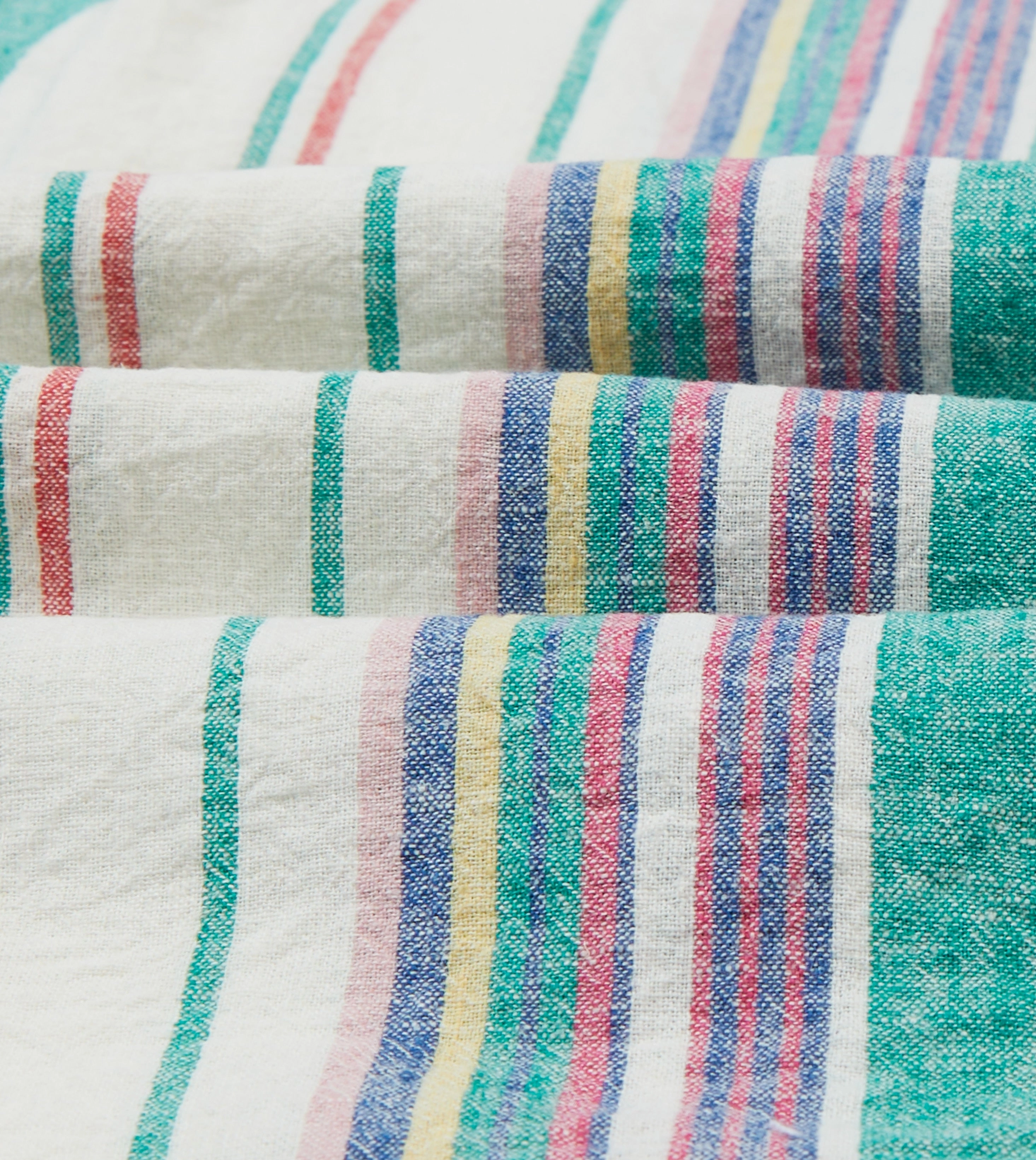 Neutral Tones Morning Comfort Ecru, Purple and Green Stripe Linen-Cotton Long Point Collar Shirt