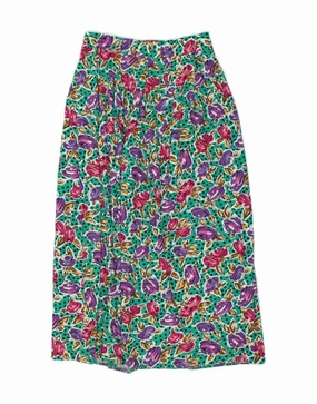 VINTAGE Girls A-Line Skirt 15-16 Years W28  Green Floral Soft Feel Natural Aesthetic
