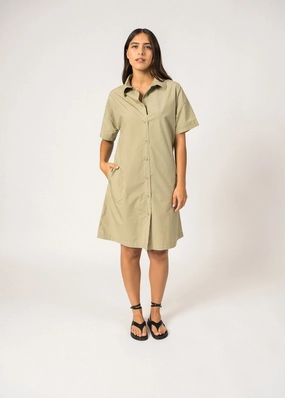 Machine wash safe CORALIE - Oversized Shirt Dress with ? Sleeve | lightweight Cotton | 100% Cotton (SOFT ALMOND)