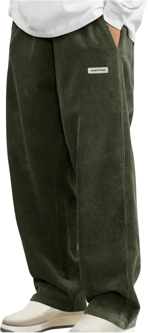 Corduroy Pants for Men 2025 Fashion Elastic Waist Drawstring Straight Leg Trouser Solid Color Loose Fit Vintage Pant