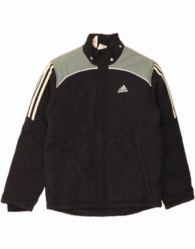 Snag Free Surface ADIDAS Boys Graphic Padded Jacket 13-14 Years Black Colourblock Polyamide