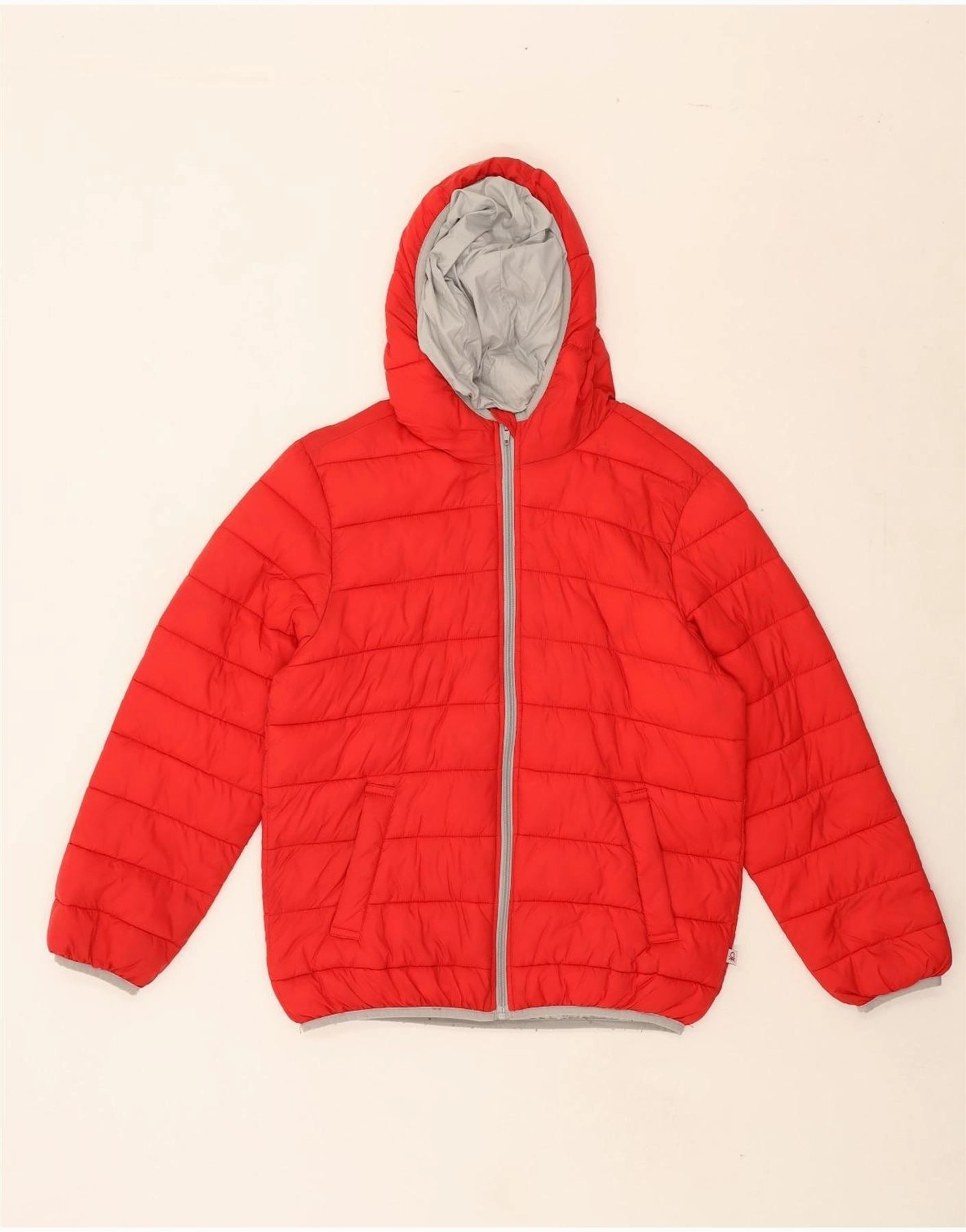 Active Use BENETTON Boys Hooded Padded Jacket 10-11 Years XL Red Polyamide
