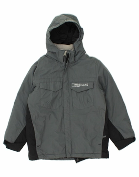 TIMBERLAND Boys Hooded Windbreaker Jacket 7-8 Years Blue Colourblock Prize Smell