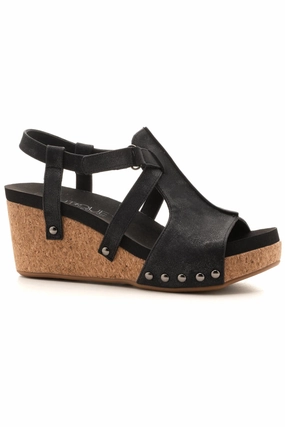 Cork Wedge Sandals In Starry Black Photo Spot