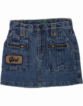 BENETTON Girls Graphic Denim Skirt 7-8 Years Medium W24  Blue Cotton Style Vibes