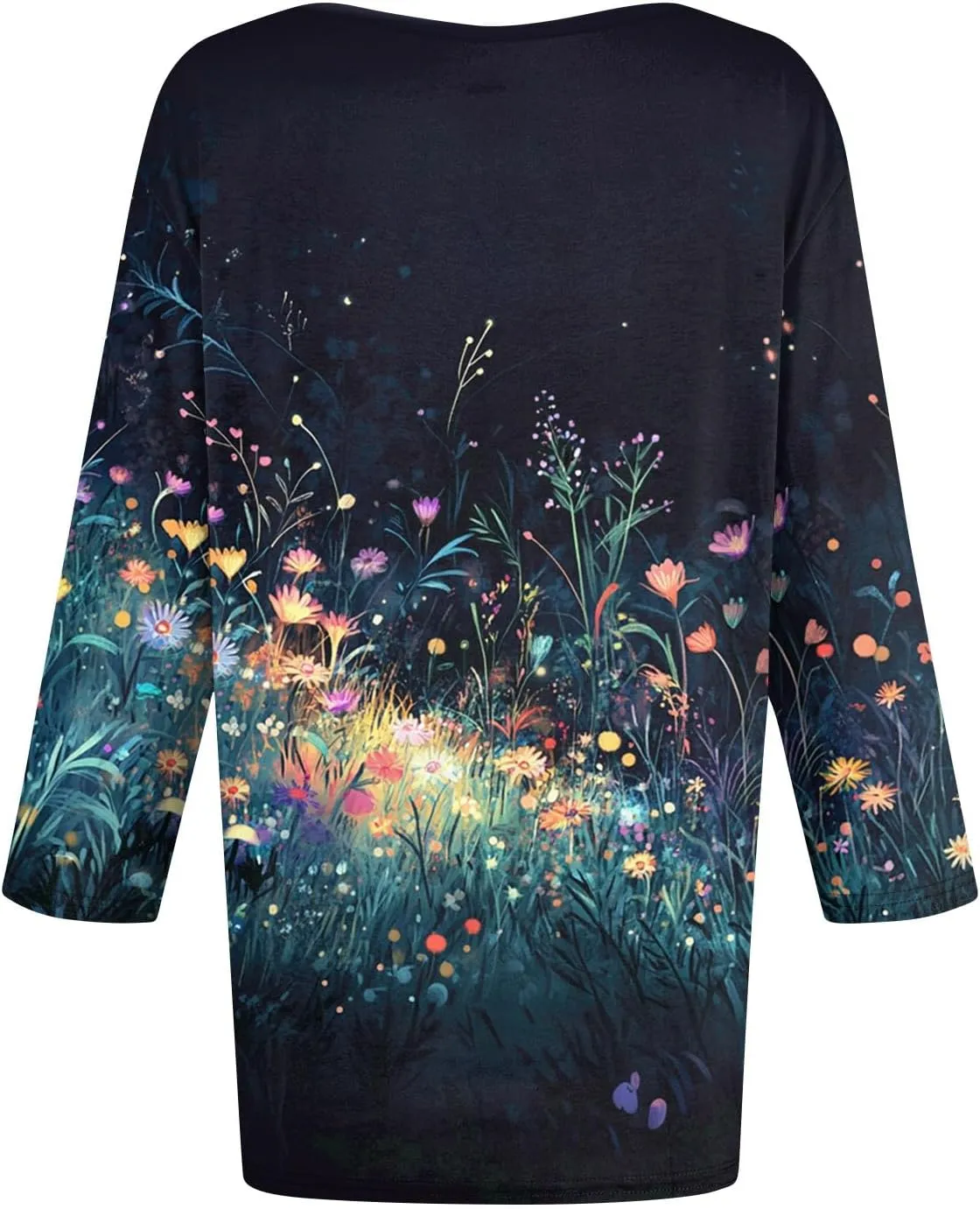 Cotton 3/4 Length Sleeve Shirts for Women Flower Cool Ladies Vneck Blouses Loose Casual Womens Tops