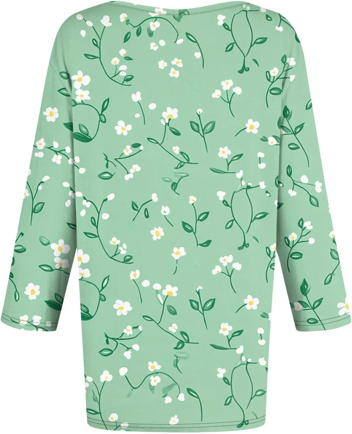 Cotton 3/4 Length Sleeve Shirts for Women Flower Cool Ladies Vneck Blouses Loose Casual Womens Tops