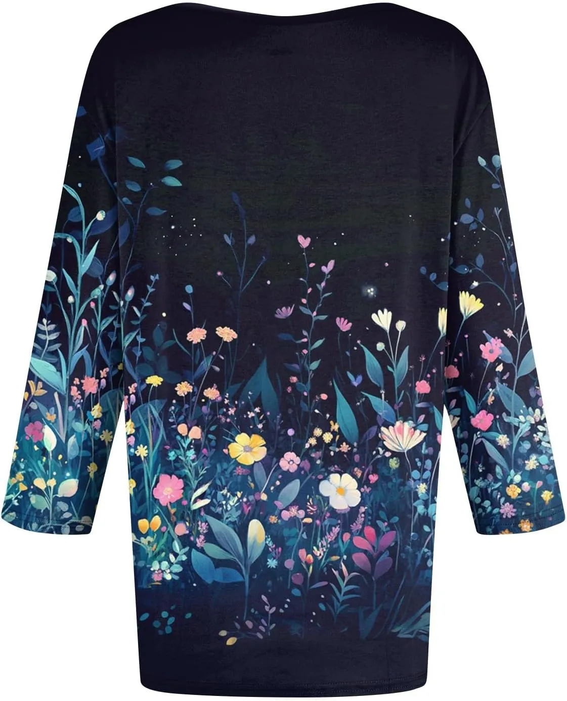 Cotton 3/4 Length Sleeve Shirts for Women Flower Cool Ladies Vneck Blouses Loose Casual Womens Tops