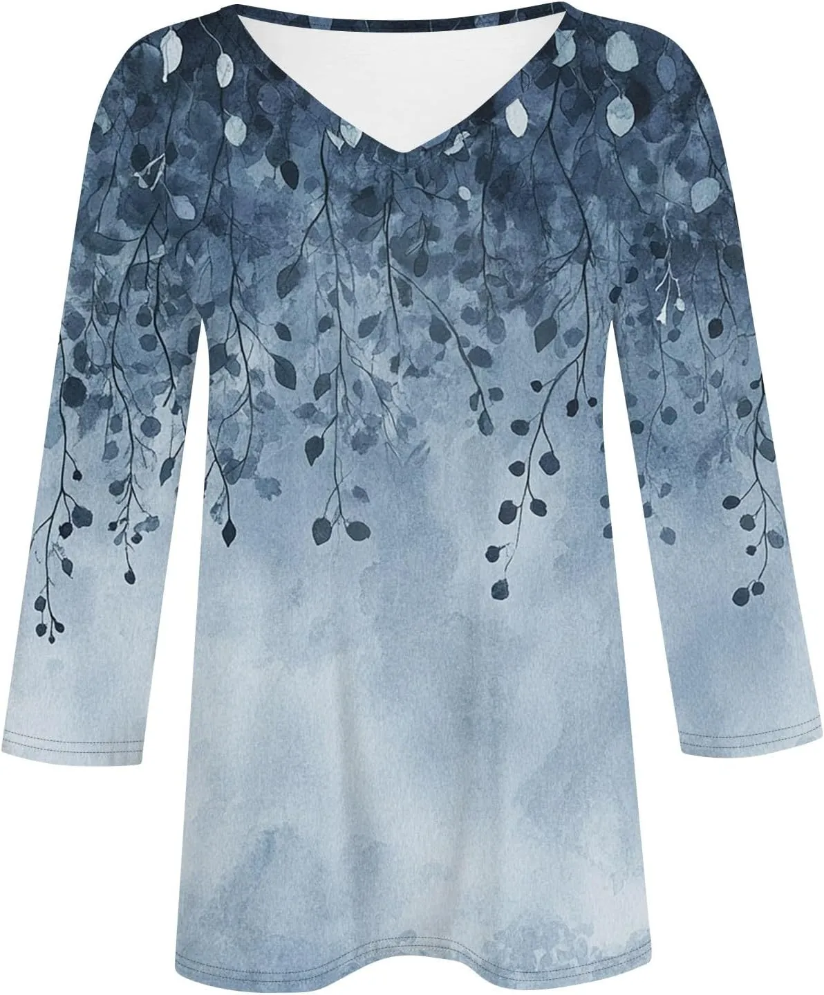 Cotton 3/4 Length Sleeve Shirts for Women Flower Cool Ladies Vneck Blouses Loose Casual Womens Tops