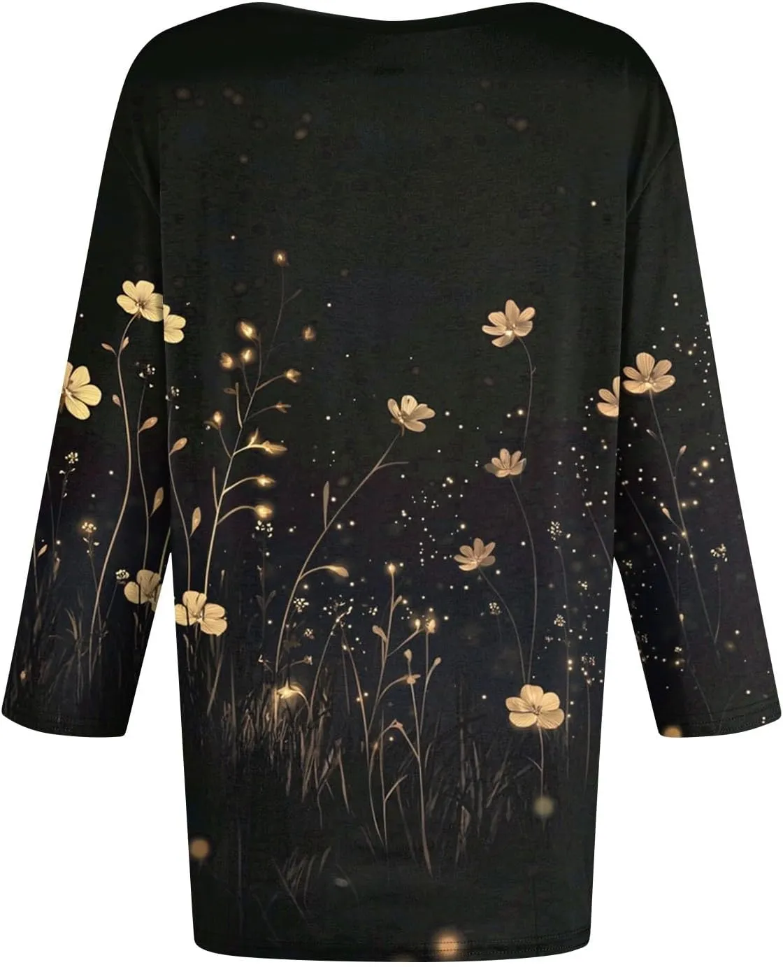 Cotton 3/4 Length Sleeve Shirts for Women Flower Cool Ladies Vneck Blouses Loose Casual Womens Tops