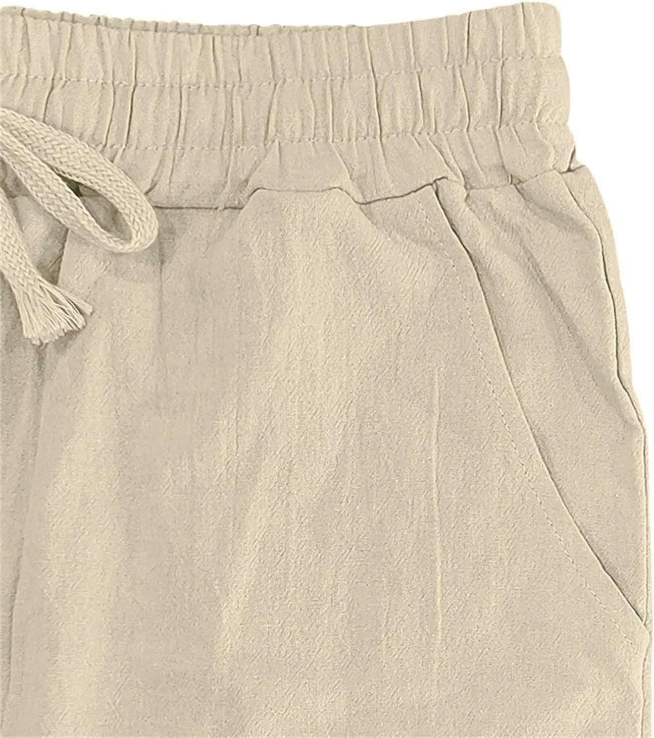 Cotton Linen Cargo Pants for Men America Flag Print Summer Casual Elastic Waist Pant with Pockets Boho Beach Trousers