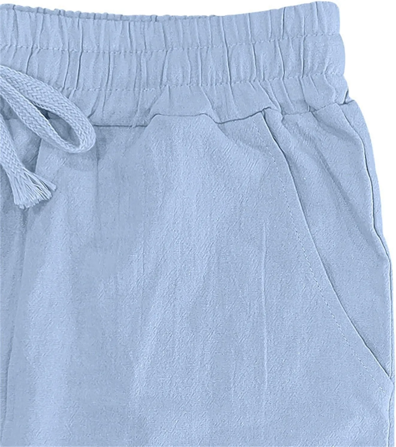 Cotton Linen Cargo Pants for Men Summer Casual Elastic Waist Pant with Pockets Relaxed Fit Beach Yoga Travel Lounge