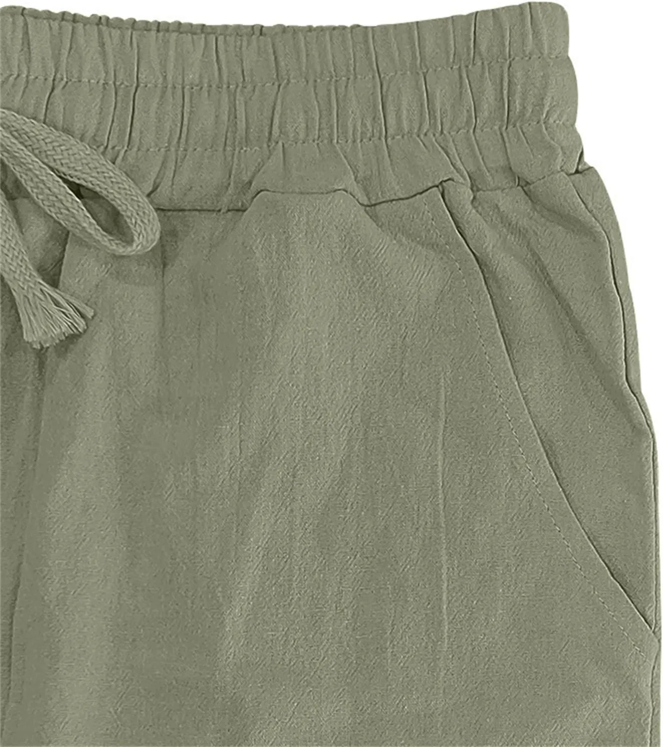 Cotton Linen Cargo Pants for Men Summer Casual Elastic Waist Pant with Pockets Relaxed Fit Beach Yoga Travel Lounge