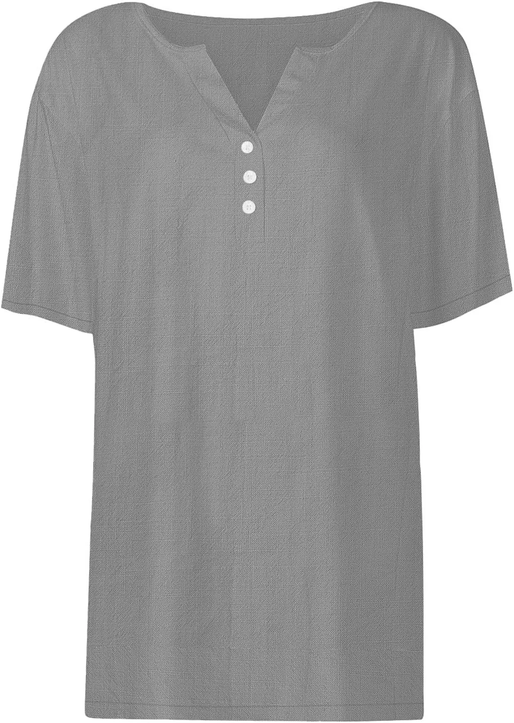 Cotton Linen Tops for Women Loose Fit V Neck Button Down Henley Shirts Summer Short Sleeve Blouse Beach Tee Shirt