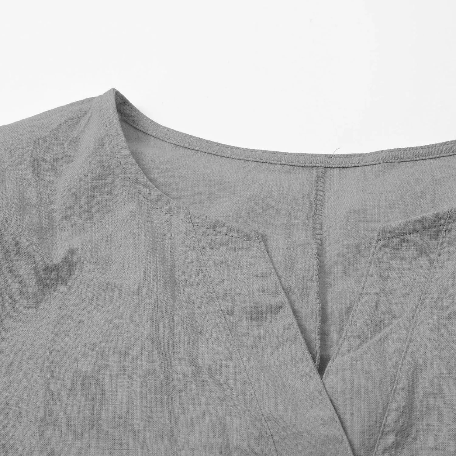 Cotton Linen Tops for Women Loose Fit V Neck Button Down Henley Shirts Summer Short Sleeve Blouse Beach Tee Shirt